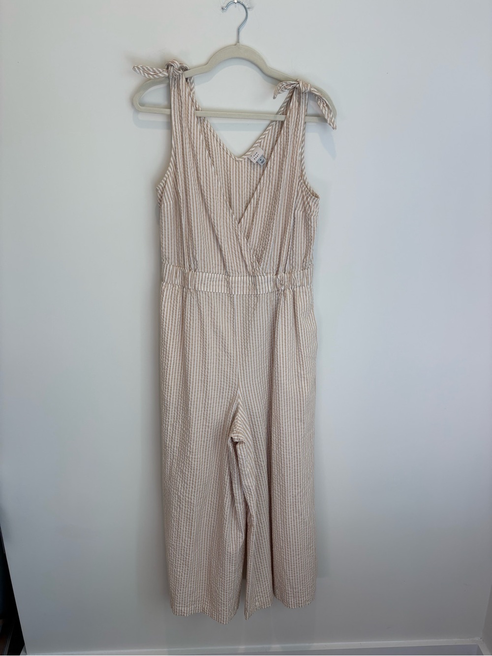 a new day Beige Striped Tie-Shoulder Jumpsuit